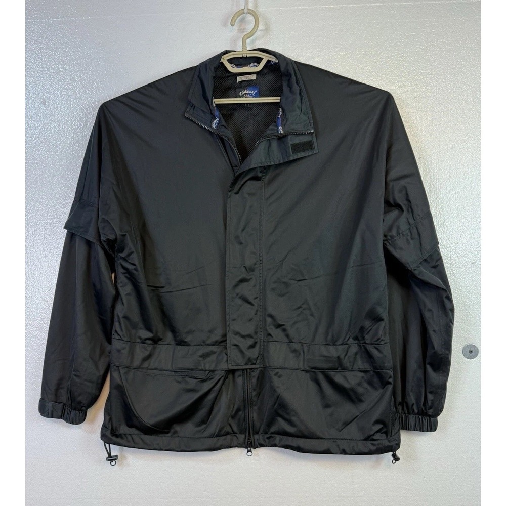 Callaway Golf Outerwear Windbreaker Mens Sz L Black Full Zip Nylon Rain Jacket